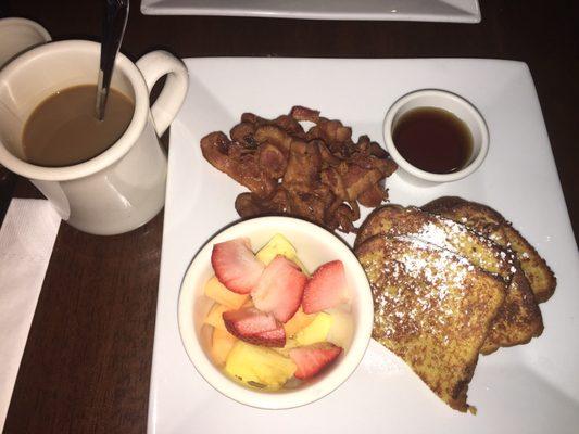 Sunday brunch: $16 French toast, American bacon, fruit cup, 2 drinks.