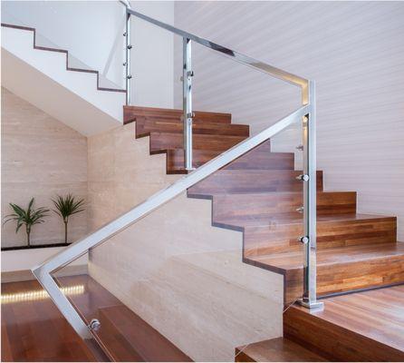 Glass stair railing for safety and visibility