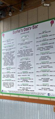 Burkes icecream menu