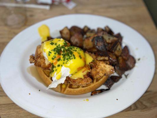 Chicken and Waffles Benedict