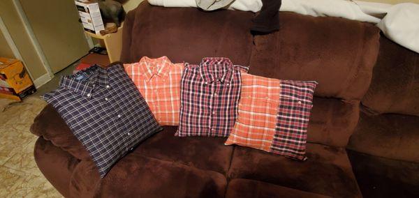 Pillows made from button up shirts