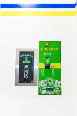 Bill breaker and changing coin machine