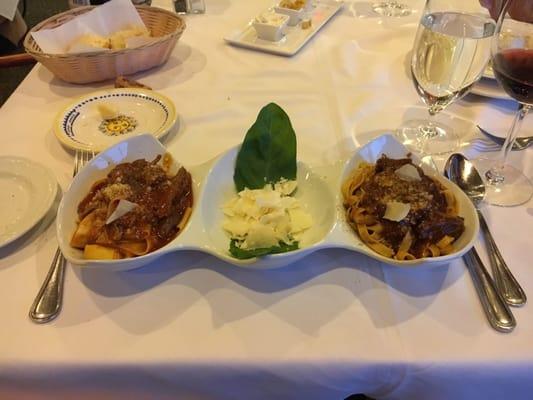 2 half servings- Lamb ragú with parpadelle and short rib over fettuccini