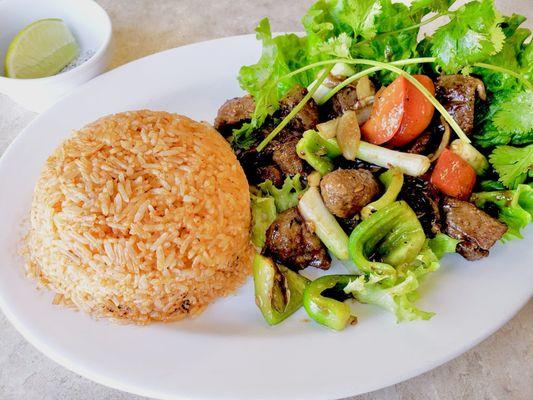 Fillet mignon Shaken Beef with Tomatoe Rice.