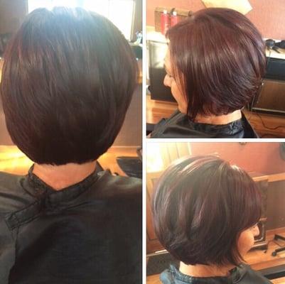 A fun wispy Bob with a dark rich mahogany.