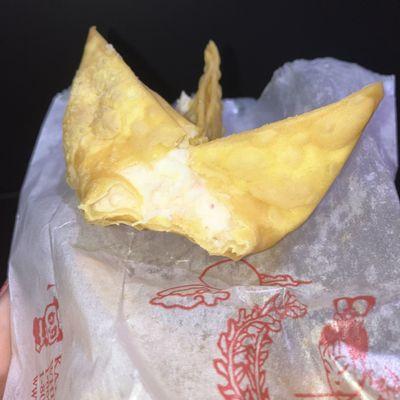 Cross section of 14. Cheese Crab Rangoon