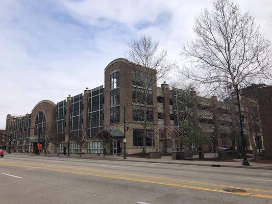 The view of the garage from 2nd Street. (It's to the left of the Downtown YMCA)