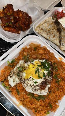 Kimchi Fried Rice, wings & quesadilla - love this spot!