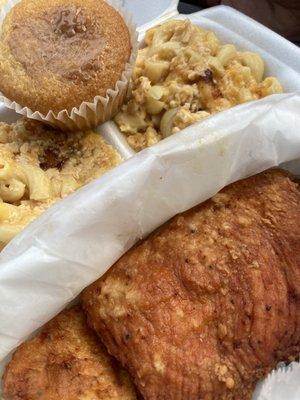 Turkey chops, double mac, cornbread muffin.