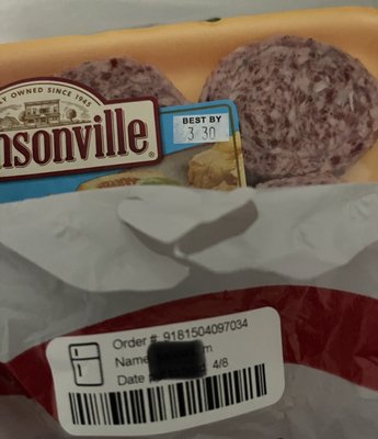 Today is 4/8. Received a 3/30 expired sausage patties via pickup