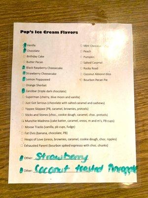 Ice cream menu