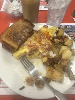 Cheese and ham omelet with home fries (real potatoes)!