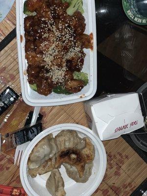 C17. General Tso's Chicken Combination Plate & 8. Fried Dumplings (8 pc)