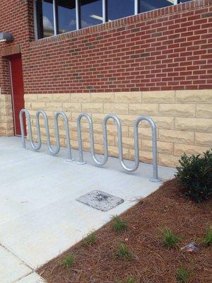 Bike rack left of entrance