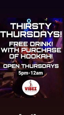 Free Drink Every thursday with purchase of Hookah