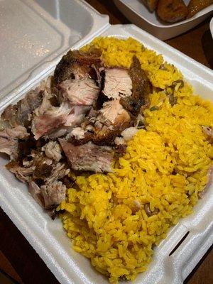 Pernil Asado combo with yellow rice. The pernil was dry but tasted well seasoned. The rice was great