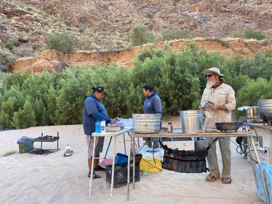 Captains making dinner for two day trip