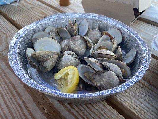 24 Steamers with melted butter...a bit sandy!