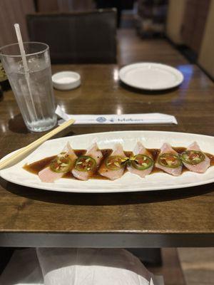 Yellowtail jalapeño appetizer. Fresh and delicious.