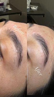 Check out this awesome before and after of a Brow Lamination!