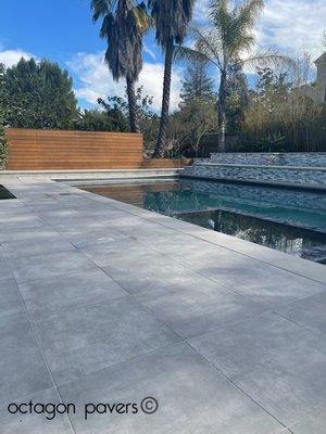 Pool Deck, Outdoor Lighting and Ledger Stone Wall