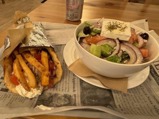 Pork gyro and village salad.