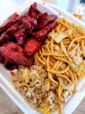 Rice chowmein and bbq pork