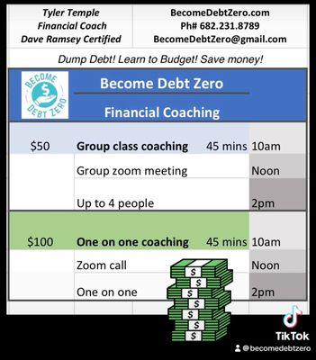 Personal Finance Coaching options! Dump Debt for good!