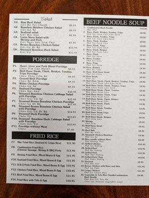 Menu as of 5/25/22