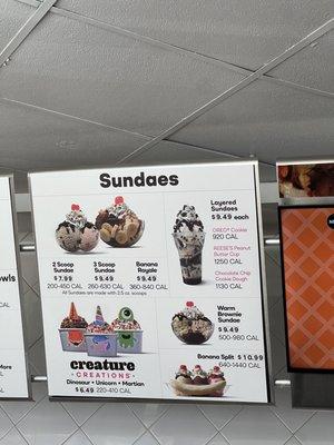 Sundaes Menu as of 3/27/23