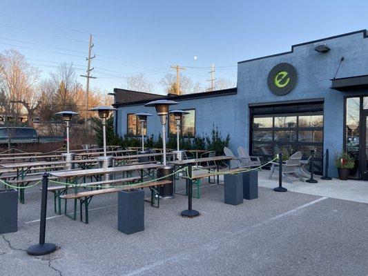 The patio in front of the brew pub.