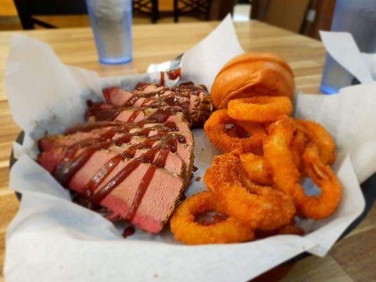 2x Brisket with Onion Rings.