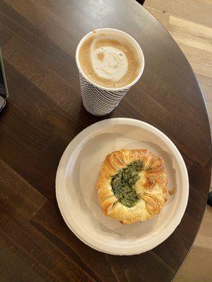 Cardamom and saffron latte & spinach and feta croissant