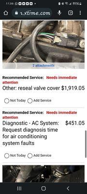 Estimate  of repairs needed from Audi Dealership of El Paso  to be checked out it cost over 1,000.00 for service.