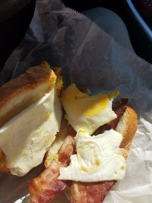 Bacon, egg, and cheese on artisan bread. Very good!!