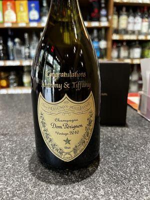 Engraved bottle of Dom Perignon