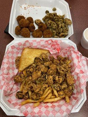 Chicken bites, fried mushrooms, fried jalapeño slices. Does this look like $16 worth of food?