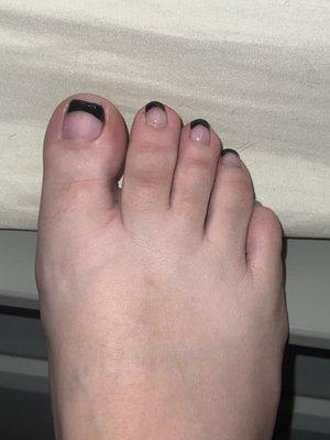 Gel pedicure, French black tip