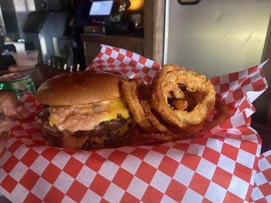 Kahuna burger and onion rings