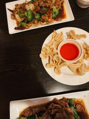 Crab ragoon and beef and broccoli (bottom)