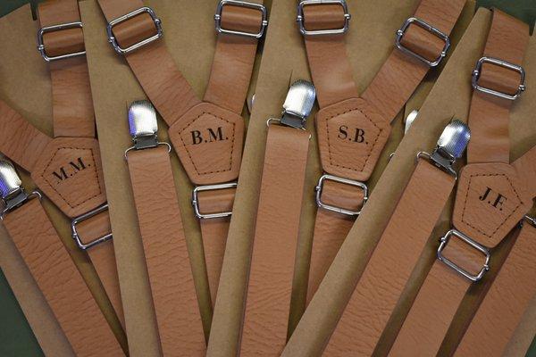 Etched Leather Suspenders for Groomsmen