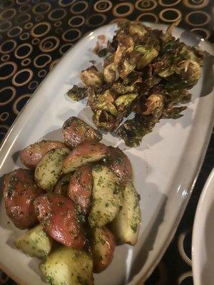 Pesto roasted potatoes and charred Brussels sprouts