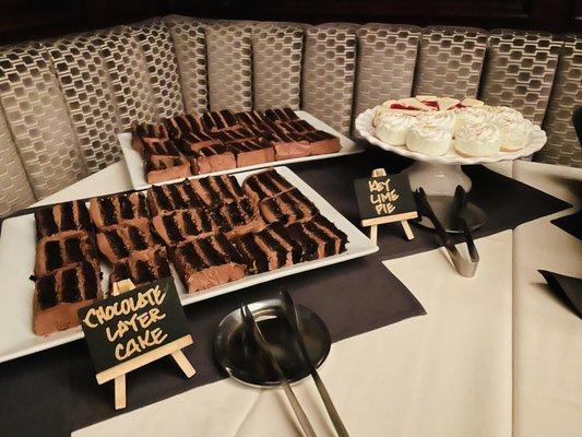 Catered event - chocolate layer cake and key lime pie