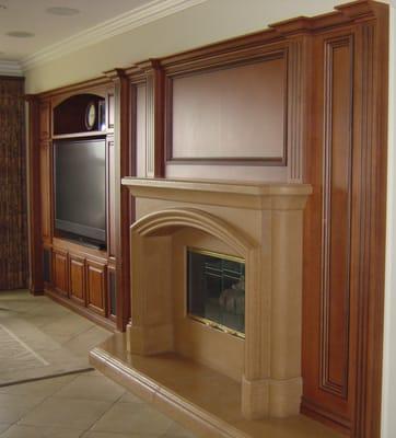 Maple entertainment unit and wainscot