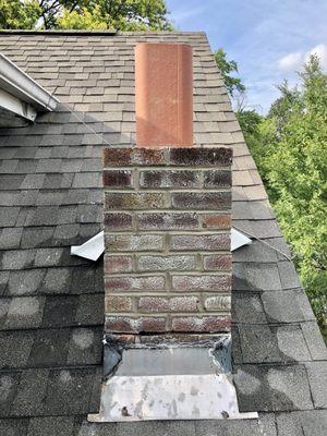 Chimney masonry work and re-flashing