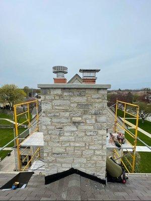 Finished stone chimney rebuild