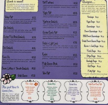 Lunch menu top half