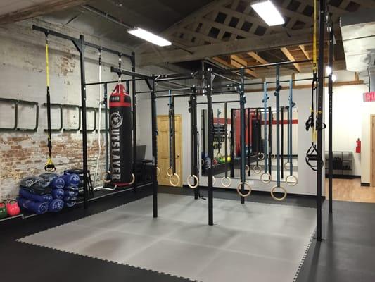 Studio 2 is outfitted with a wall for med ball throws, a TACFIT rig from Xenios USA, and a punching bag for boxing.