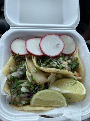 Shrimp taco (left) chicken taco (right)