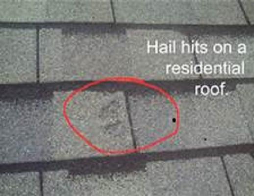 Hail damage to a asphalt shingle